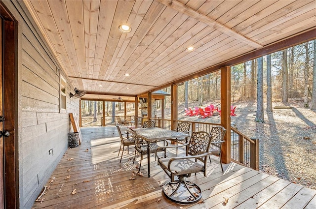 unfurnished sunroom with wood ceiling