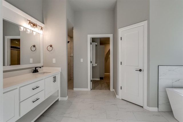 bathroom featuring vanity and independent shower and bath