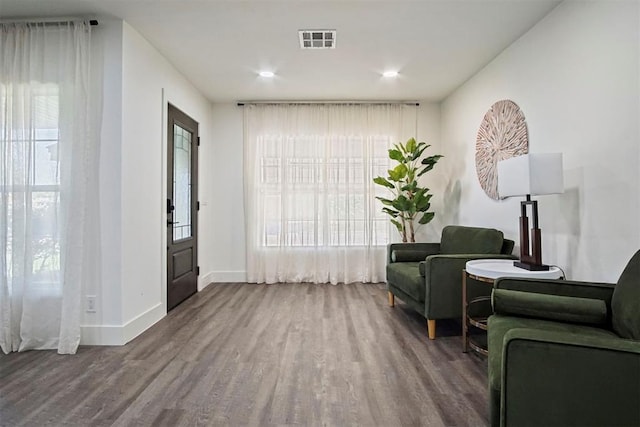 living area featuring hardwood / wood-style flooring and plenty of natural light