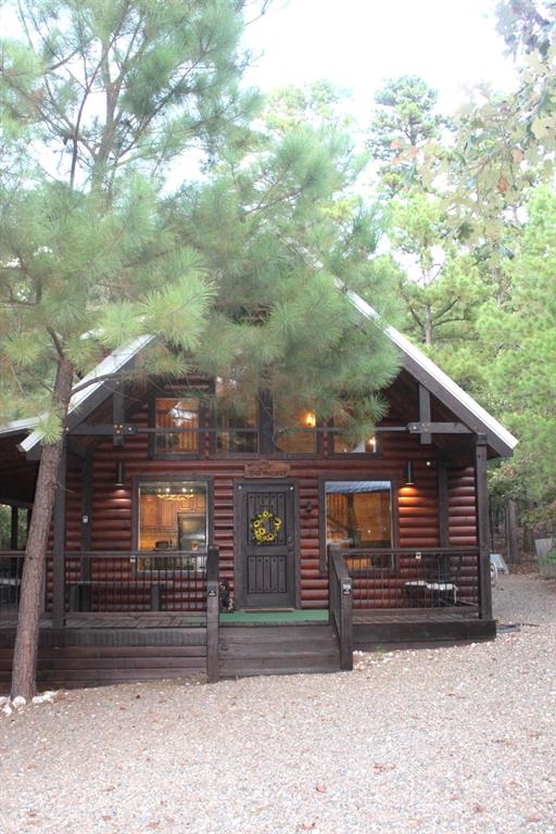 view of log cabin