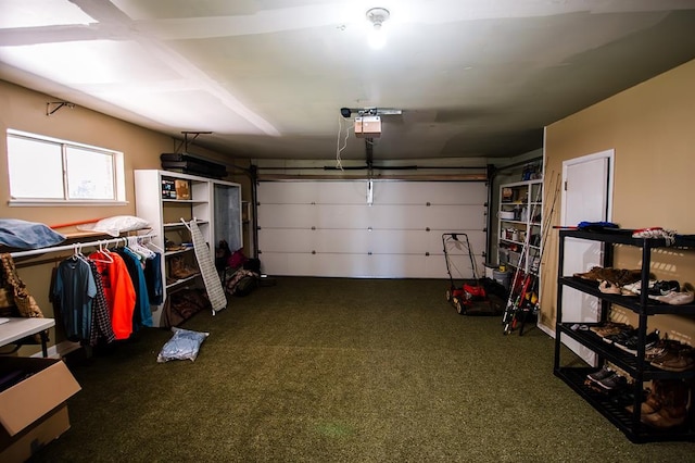 garage with a garage door opener