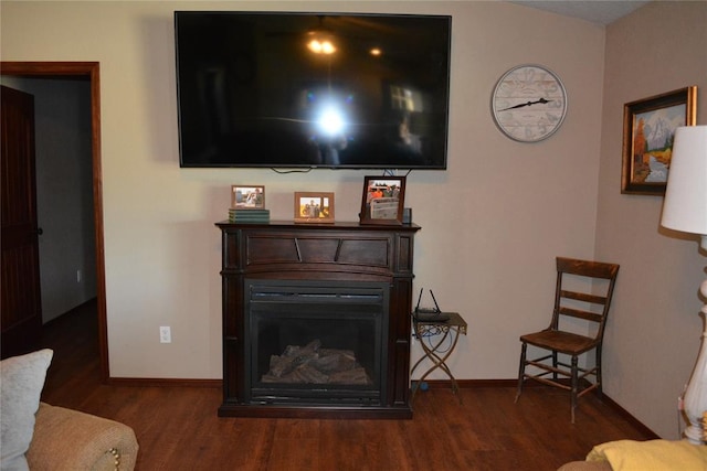 living room with dark hardwood / wood-style floors