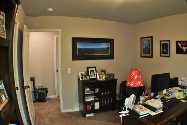 view of carpeted home office