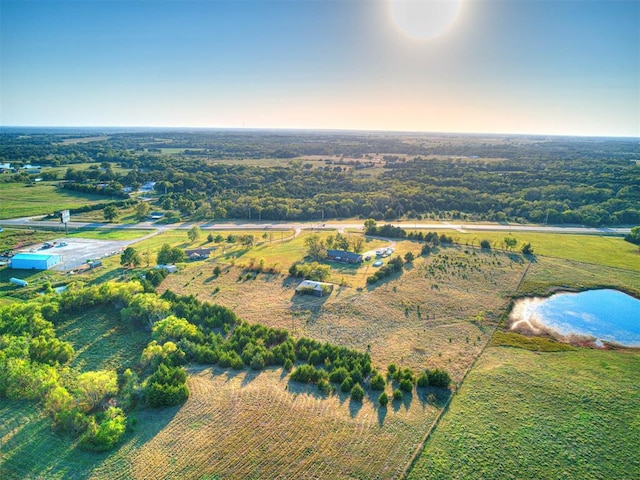 bird's eye view featuring a rural view and a water view