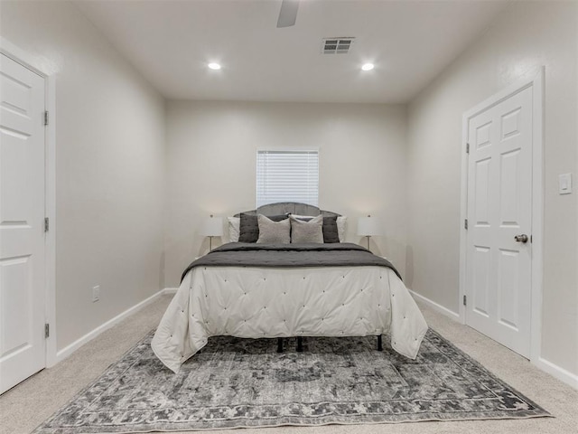 bedroom with carpet flooring and ceiling fan