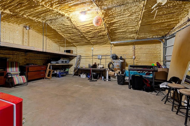 garage featuring a workshop area