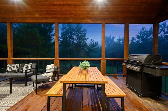 sunroom / solarium with wood ceiling