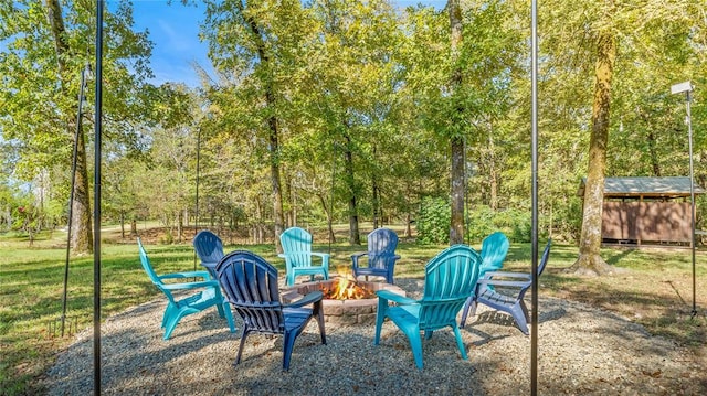 view of patio / terrace with a fire pit