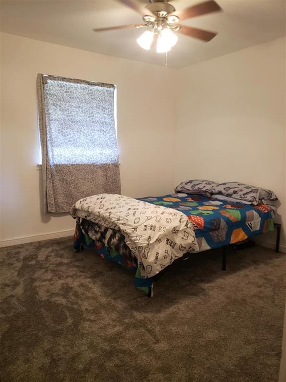 bedroom featuring carpet flooring and ceiling fan