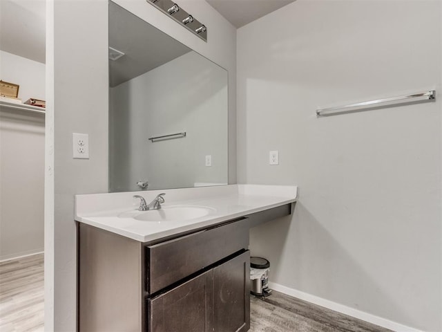 bathroom with vanity and wood-type flooring