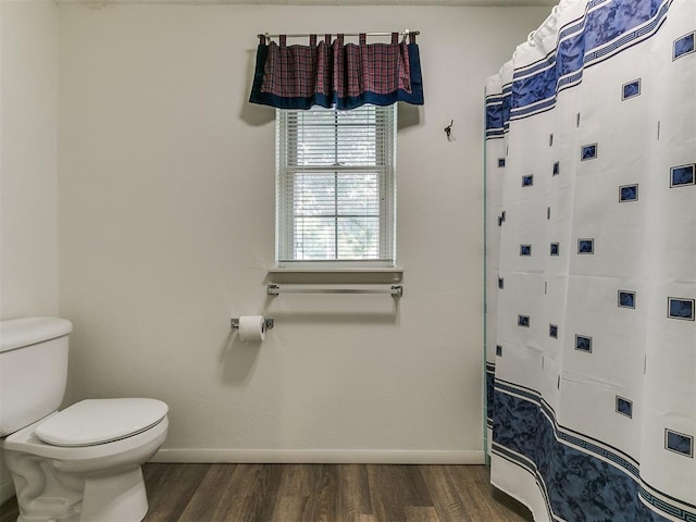 bathroom with hardwood / wood-style floors and toilet