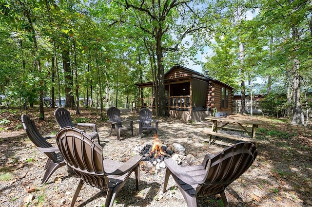 view of patio / terrace featuring a fire pit