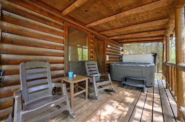 130 Wildwood Trl, Broken Bow, OK 74728 - wooden terrace with a hot tub