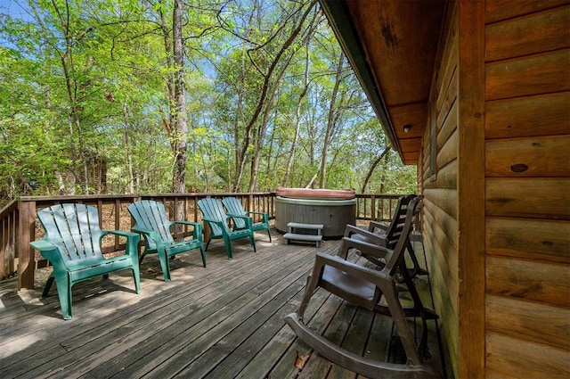 deck with a hot tub