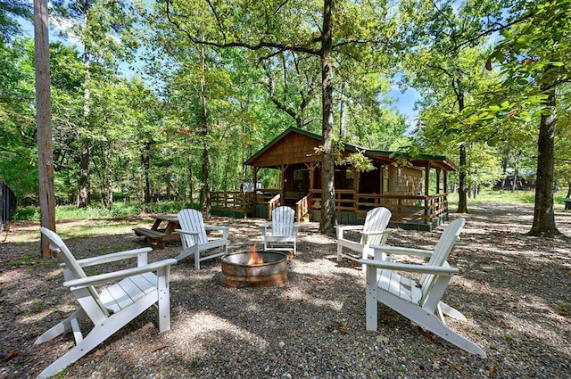 view of patio featuring a fire pit