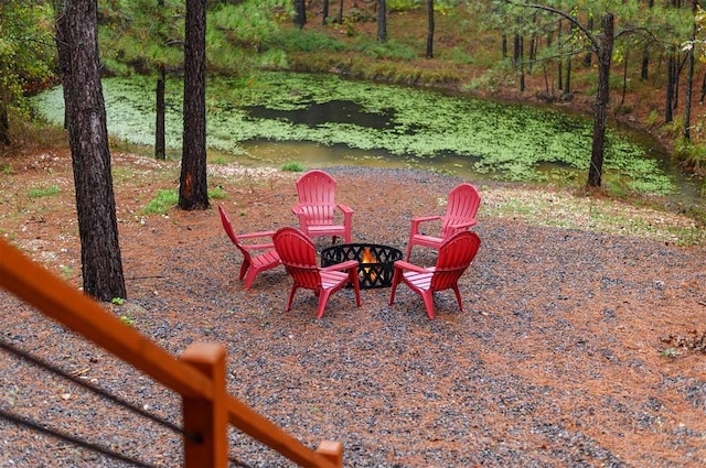 view of patio / terrace with a fire pit