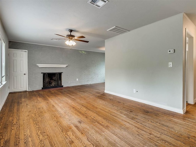 unfurnished living room with light hardwood / wood-style floors and ceiling fan