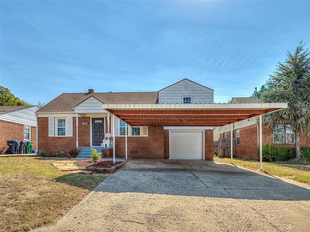 view of front of property with a carport and a front yard