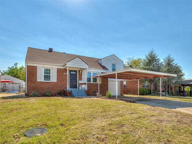 view of front facade with a front lawn and a carport