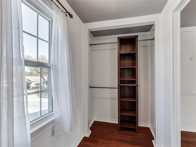 spacious closet with dark wood-type flooring