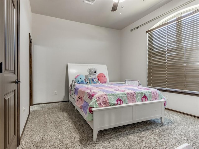 bedroom featuring carpet flooring and ceiling fan