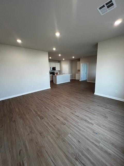 unfurnished living room with dark hardwood / wood-style floors