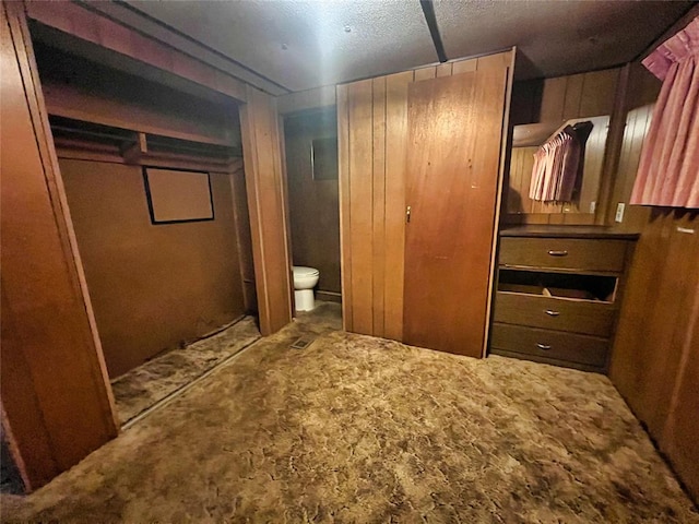 interior space with wood walls and toilet