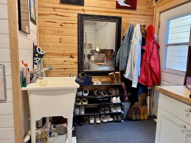 interior space featuring carpet and sink