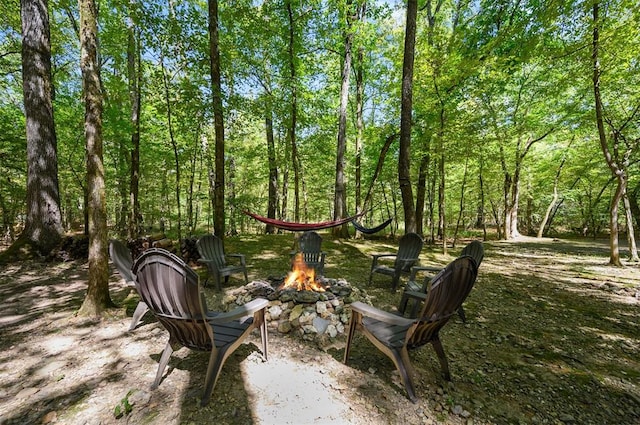 view of yard with an outdoor fire pit