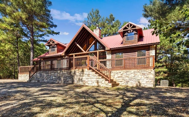 view of log cabin