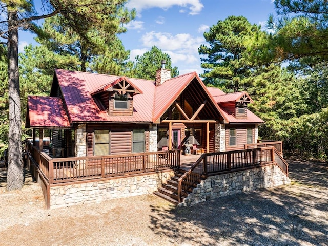 view of log cabin