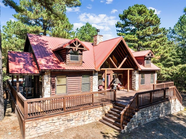 view of log cabin