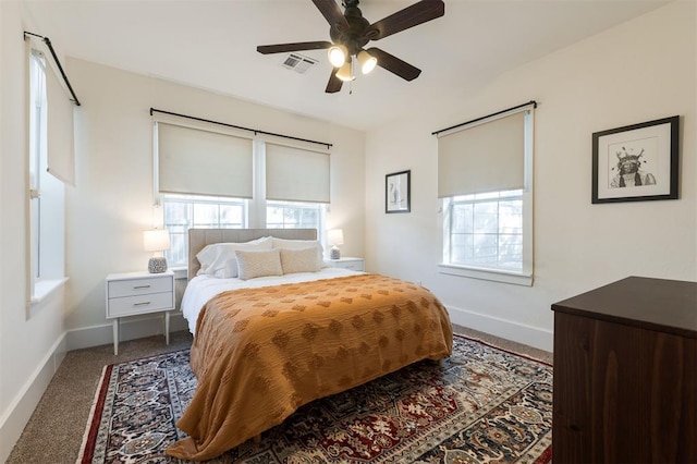 bedroom with carpet flooring and ceiling fan