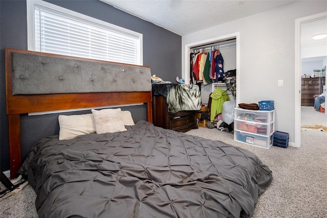 bedroom featuring carpet, a closet, and multiple windows