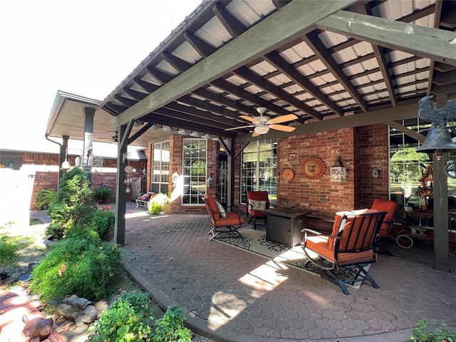 view of patio featuring a ceiling fan