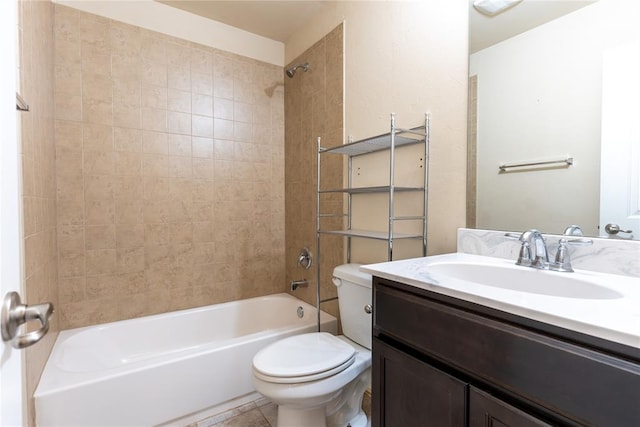 full bathroom with vanity, toilet, and tiled shower / bath combo