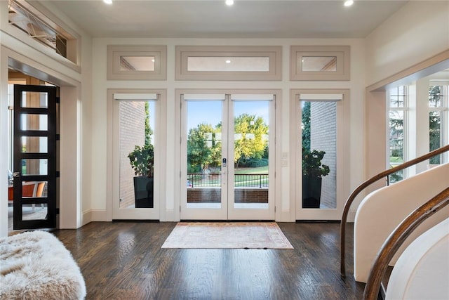 doorway featuring plenty of natural light, dark hardwood / wood-style flooring, and french doors