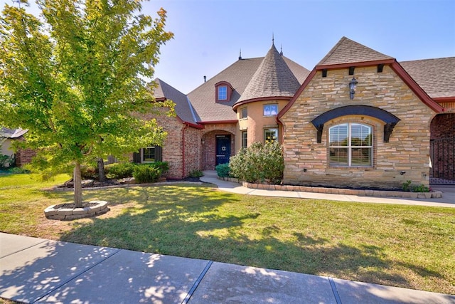 view of front of home with a front lawn