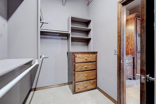 spacious closet with light colored carpet