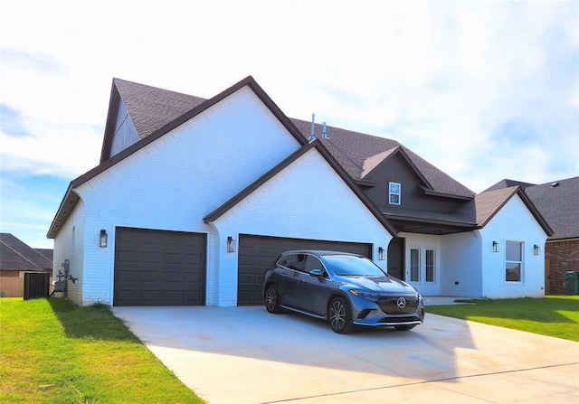 view of front of home with a front lawn and central air condition unit