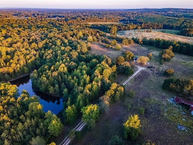 aerial view at dusk with a water view