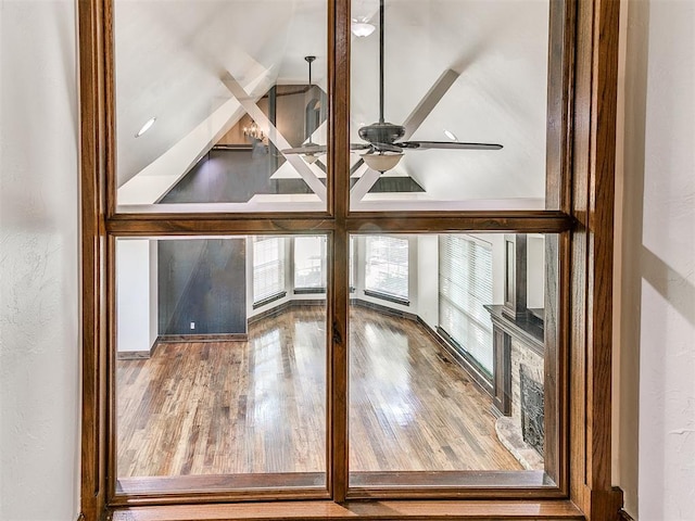 room details featuring hardwood / wood-style floors and ceiling fan