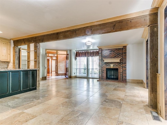 unfurnished living room featuring a fireplace