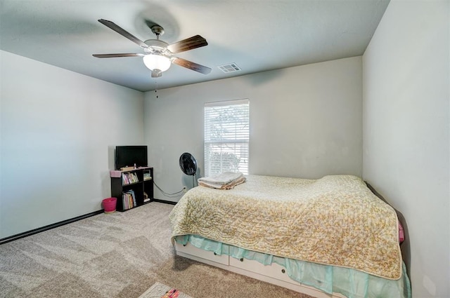 bedroom featuring carpet and ceiling fan