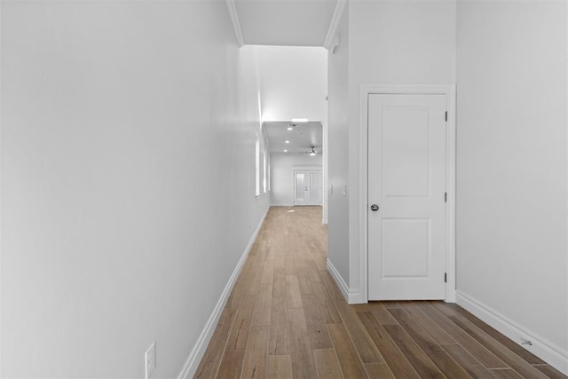 hall featuring crown molding and hardwood / wood-style floors