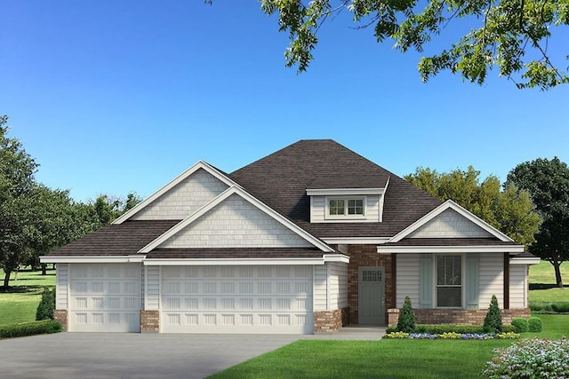 craftsman-style home with a garage and a front lawn