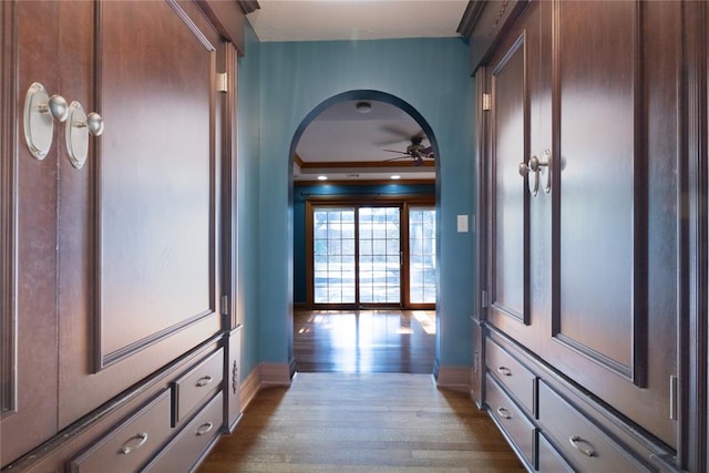 corridor featuring dark hardwood / wood-style flooring