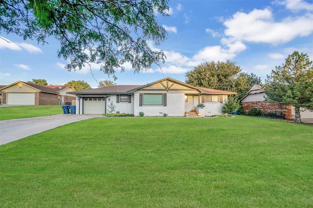 single story home with a front lawn and a garage