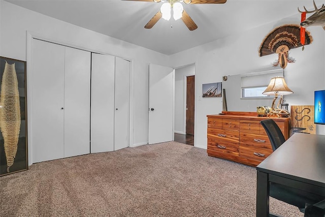 office area featuring carpet and ceiling fan