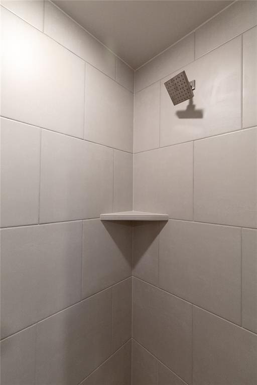 interior details featuring a tile shower